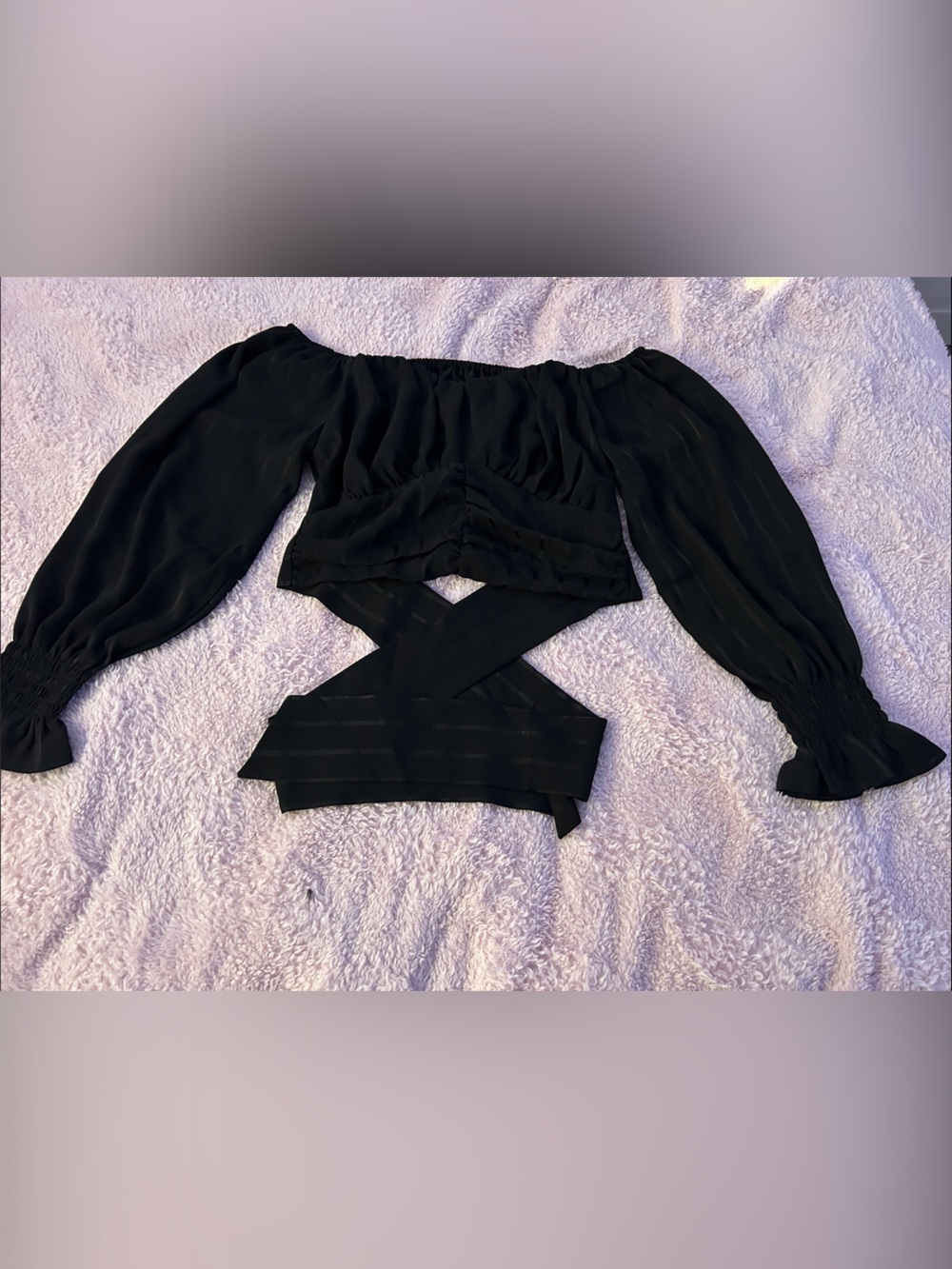 SHEIN Black Off-the-Shoulder Long Sleeve Wrap Jumpsuit